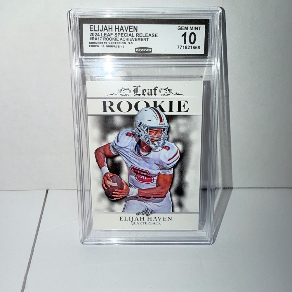 Leaf Rookie Elijah Haven Graded Football Card - White & Red